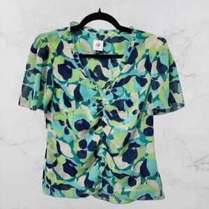 CAbi Trixie Top Green Blue Floral Size XS #6087